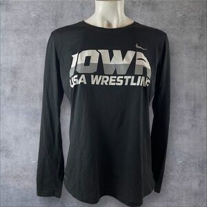 Nike Shirt Womens Large USA Wrestling Dri-FIT Long Sleeve Athletic Black T68